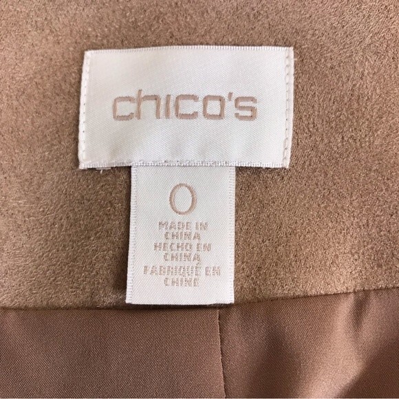 Chicos Faux Suede Perforated Laser Cut Zip Front Long Sleeve Camel Tan Jacket S - Picture 5 of 16